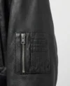 Womens Oversized Leather MA-1 Bomber Jacket sleeve pocket