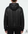 Womens Pebbled Leather Zip Up Hoodie Jacket back