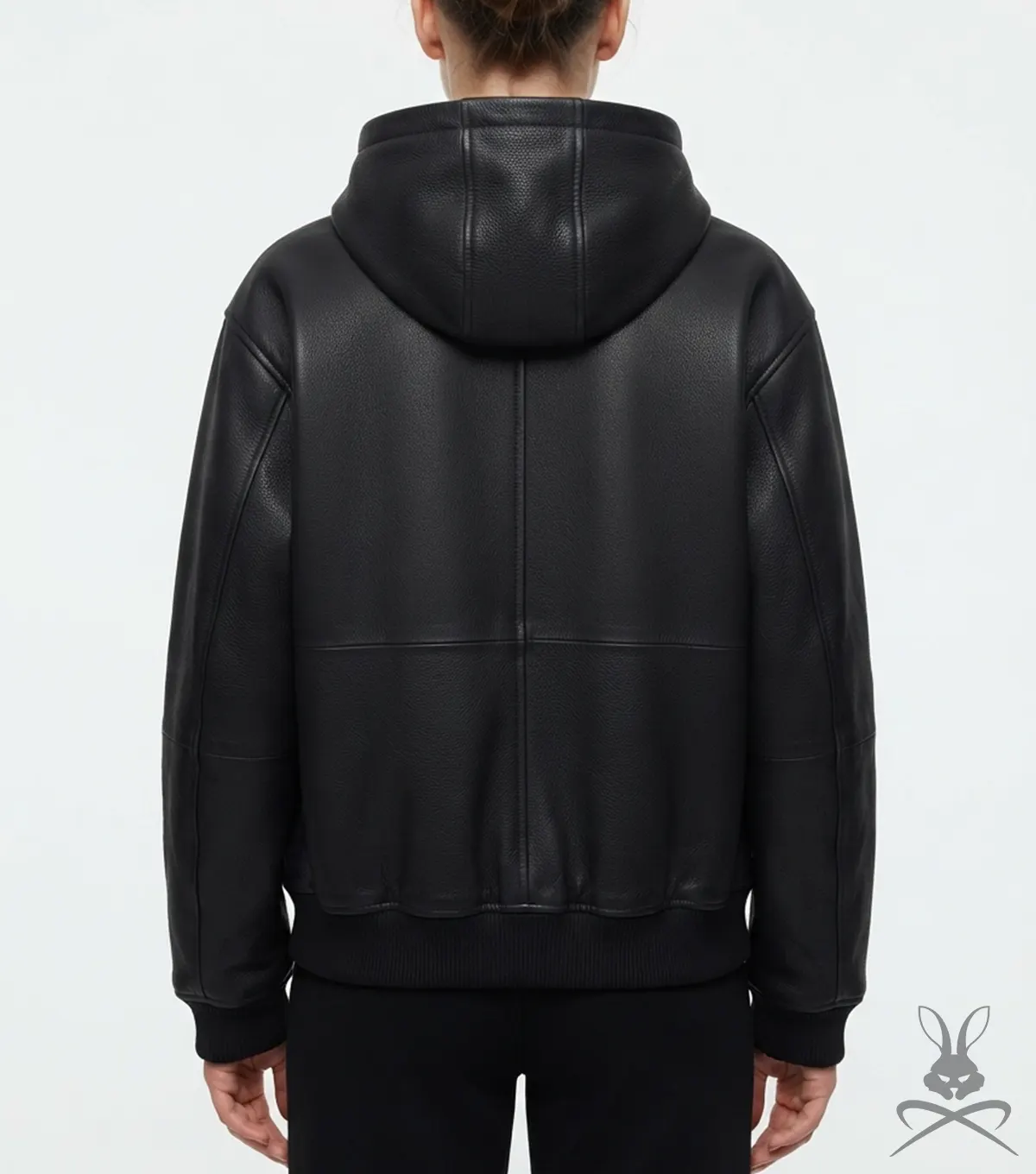 Womens Pebbled Leather Zip Up Hoodie Jacket back