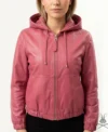 Womens Pink Leather Hoodie