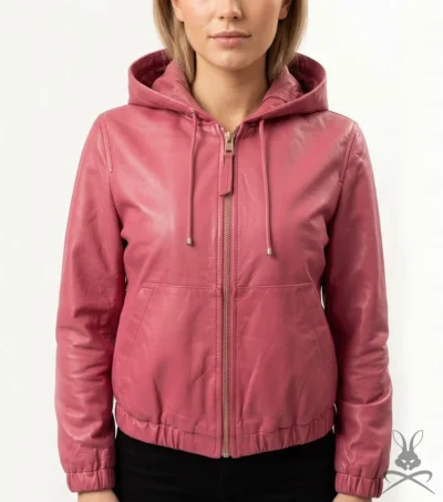 Womens Pink Leather Hoodie