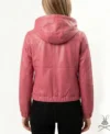 Womens Pink Leather Hoodie back