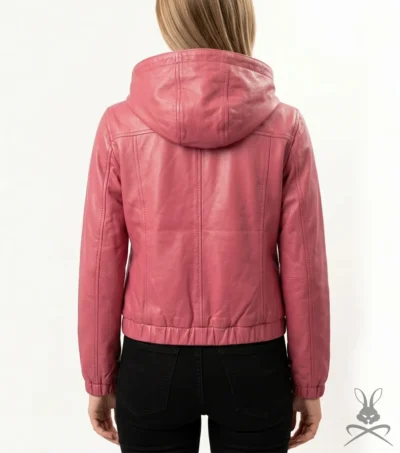 Womens Pink Leather Hoodie back
