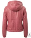 Womens Pink Leather Hoodie back view