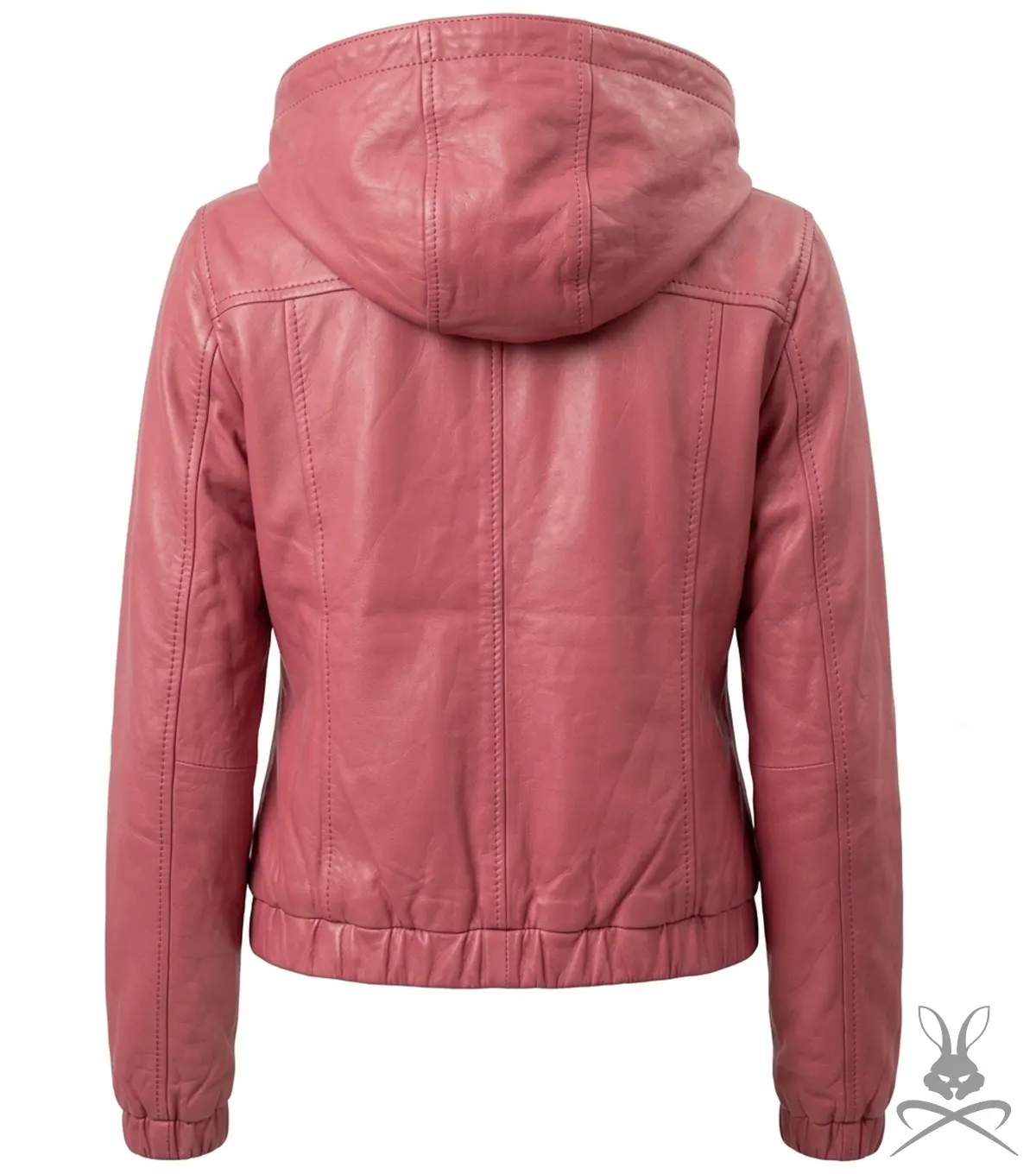 Womens Pink Leather Hoodie back view