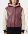 Womens Pink and White Leather Pullover Hoodie