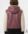 Womens Pink and White Leather Pullover Hoodie back view