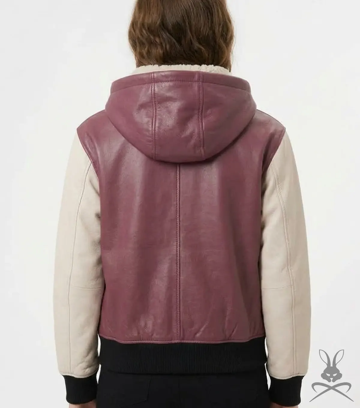 Womens Pink and White Leather Pullover Hoodie back view