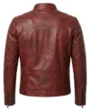 Womens Red Distressed Leather Biker Jacket back view