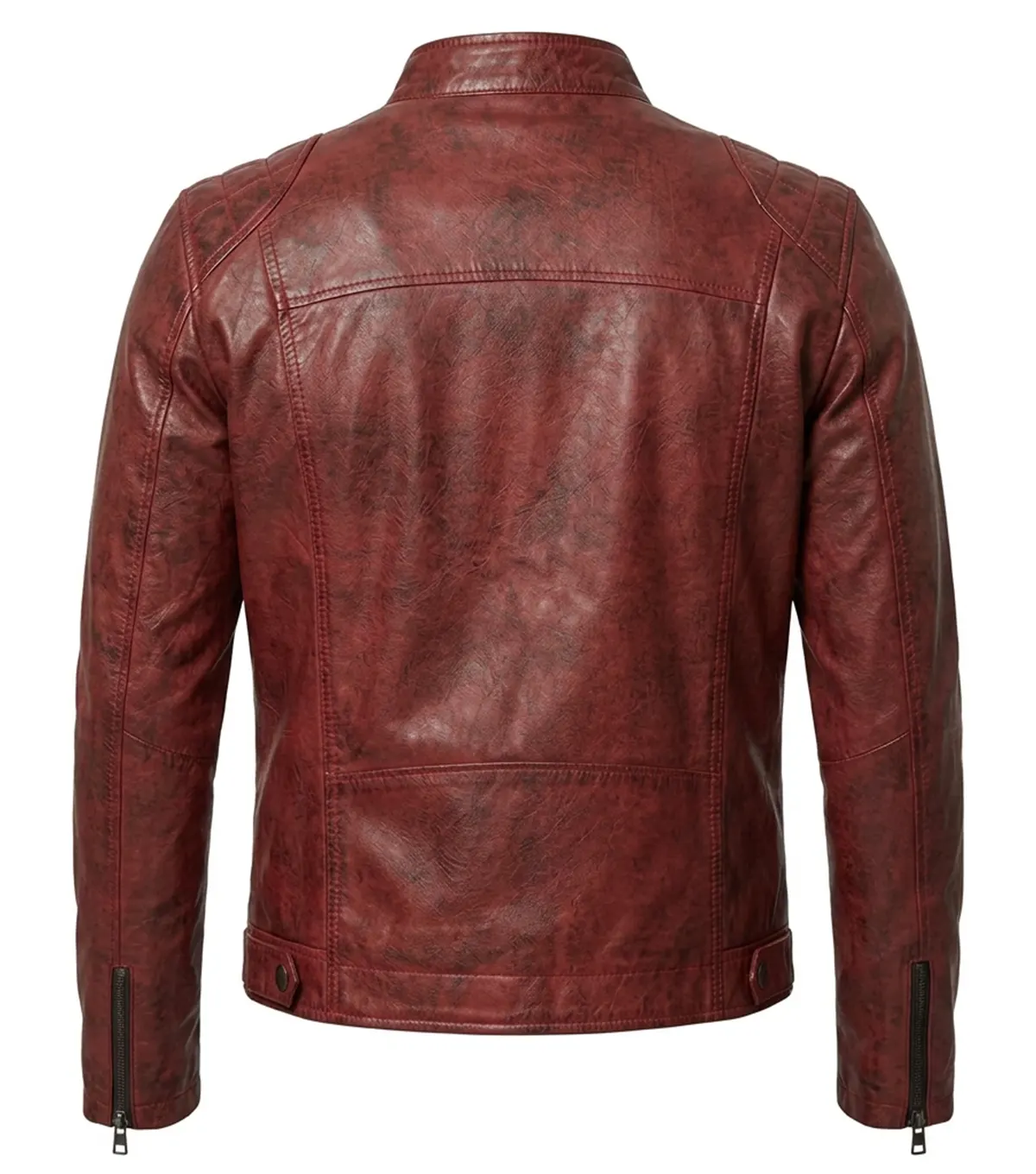 Womens Red Distressed Leather Biker Jacket back view