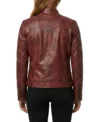 Womens Red Distressed Leather Biker Jacket back