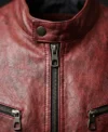Womens Red Distressed Leather Biker Jacket close up