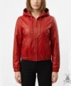 Womens Red Leather Hoodie