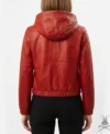 Womens Red Leather Hoodie back