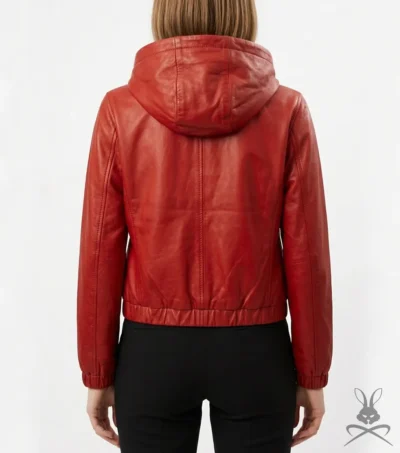 Womens Red Leather Hoodie back