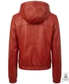 Womens Red Leather Hoodie back view