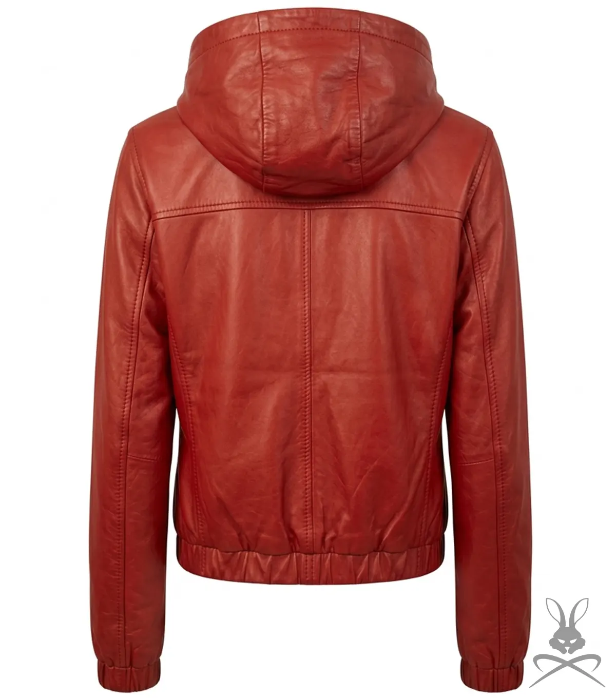 Womens Red Leather Hoodie back view