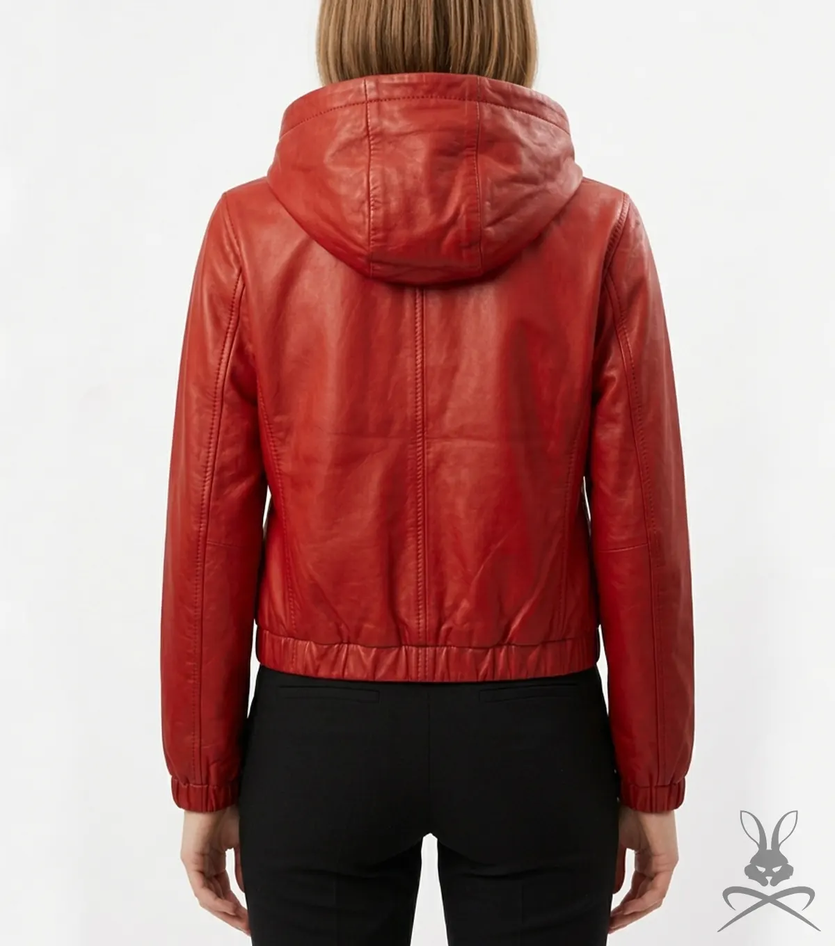 Womens Red Leather Hoodie back