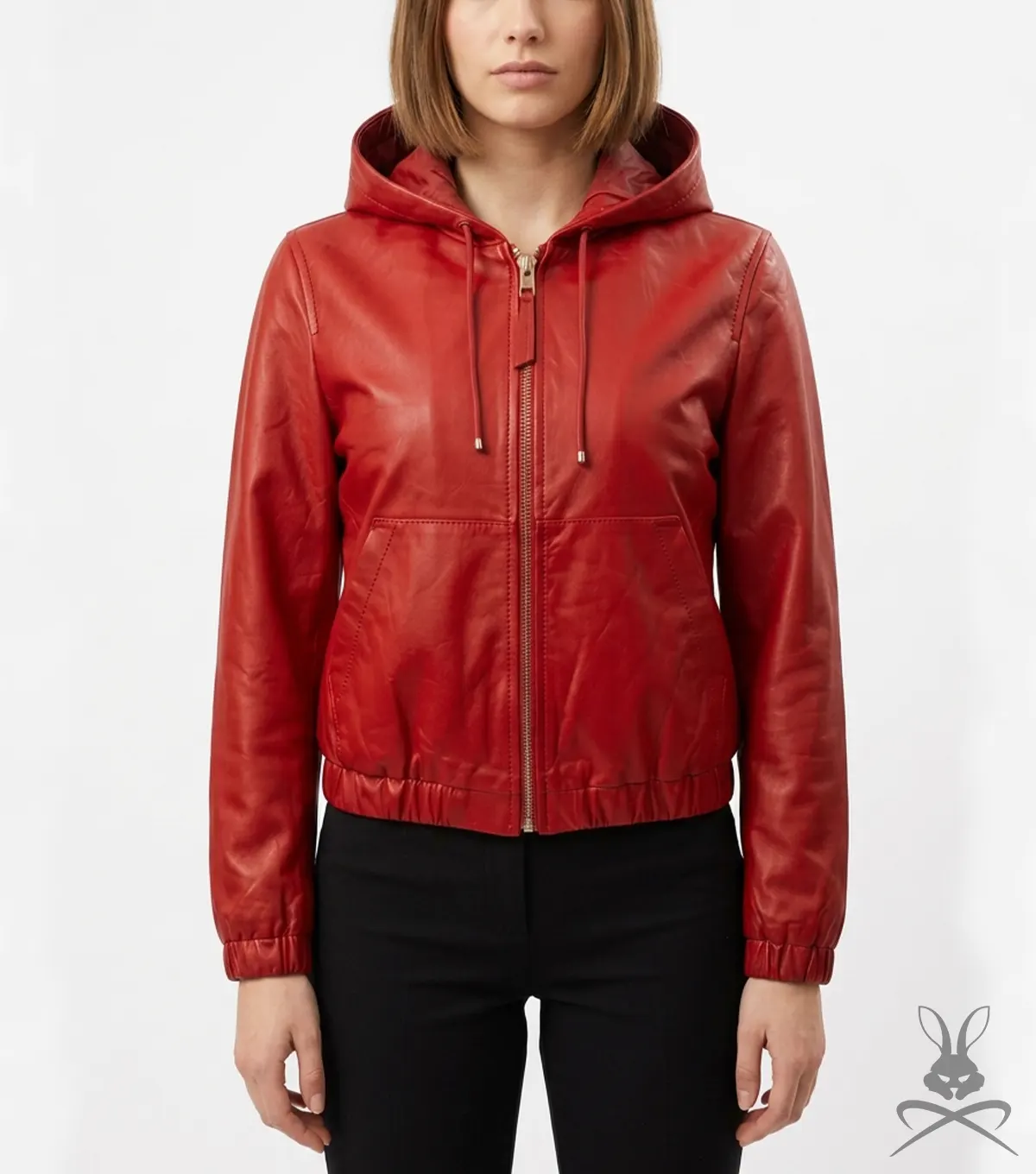 Womens Red Leather Hoodie