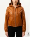 Womens Saddle Brown Leather Hoodie