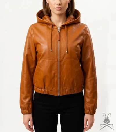 Womens Saddle Brown Leather Hoodie