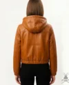 Womens Saddle Brown Leather Hoodie back