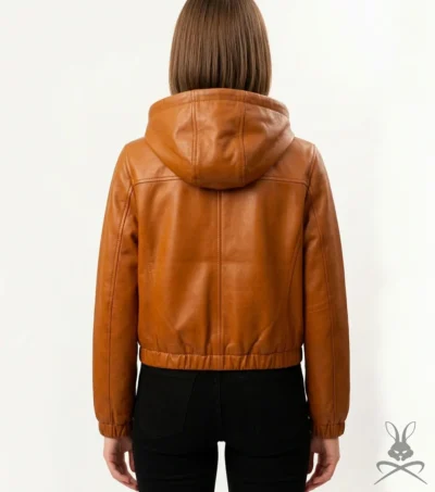 Womens Saddle Brown Leather Hoodie back