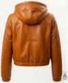 Womens Saddle Brown Leather Hoodie back view