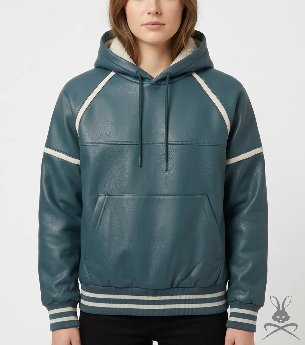 Womens Steele Dark Cyan Leather Sweatshirt