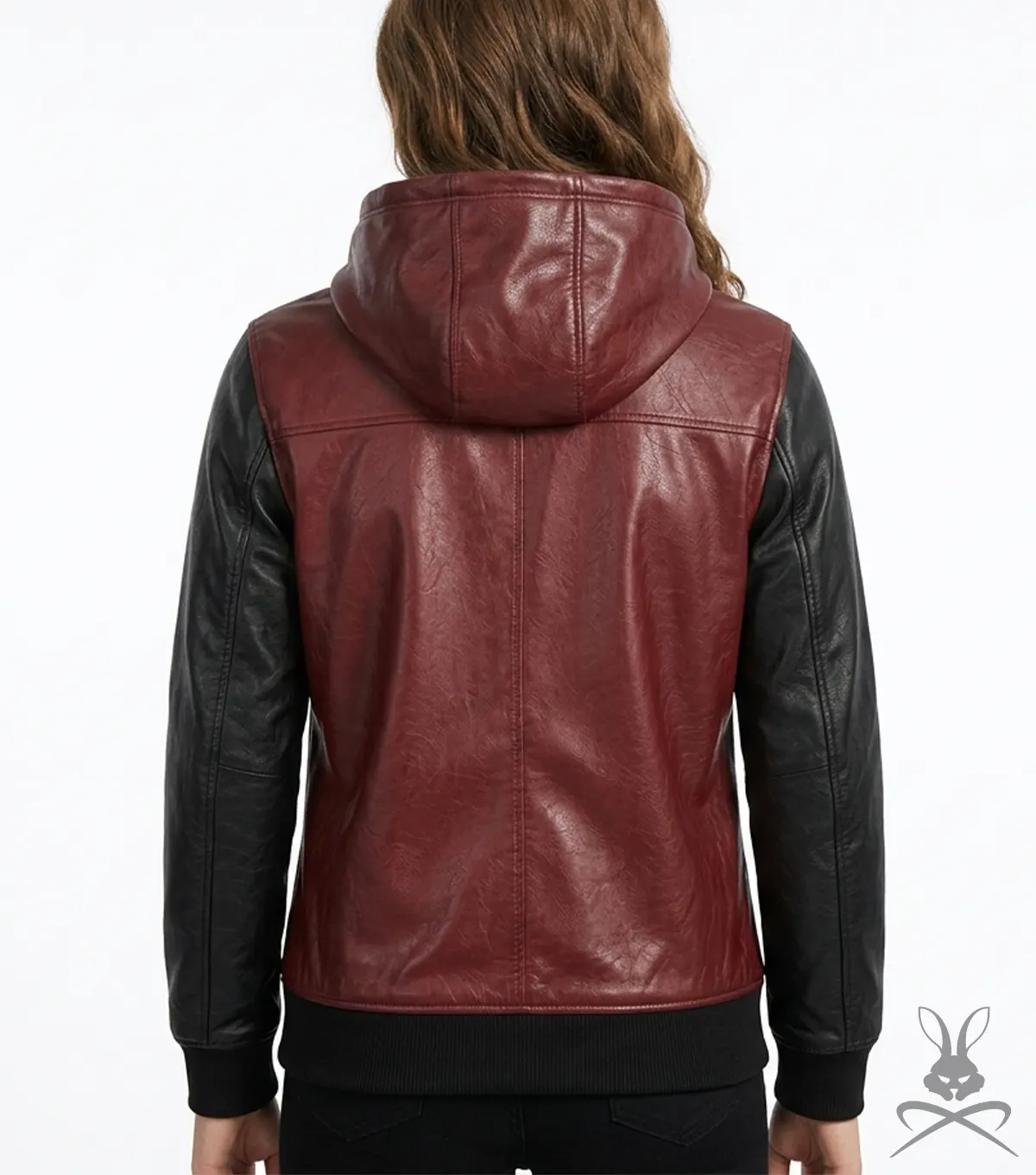 Womens Two-Tone Leather Hoodie back