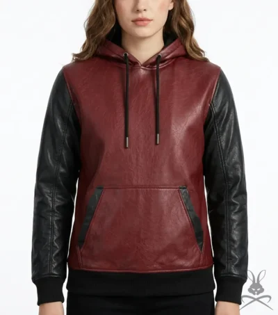 Womens Two-Tone Leather Hoodie