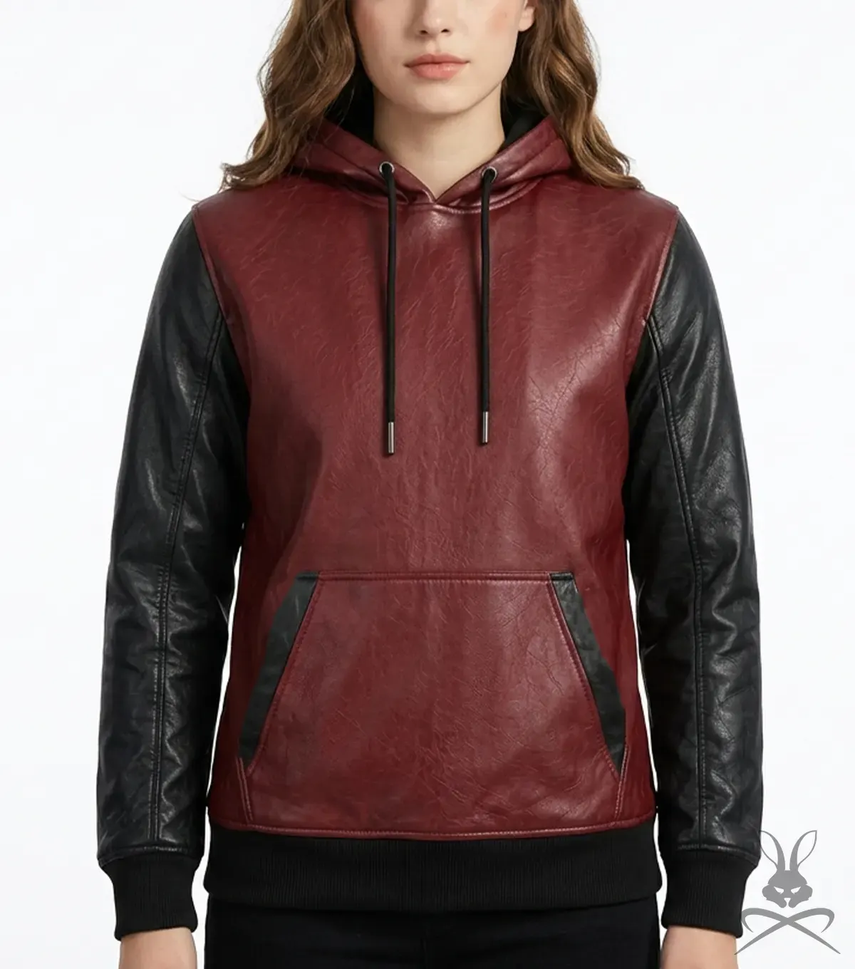 Womens Two-Tone Leather Hoodie