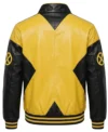 X Men Bomber Jacket Yellow Black Real Leather back view