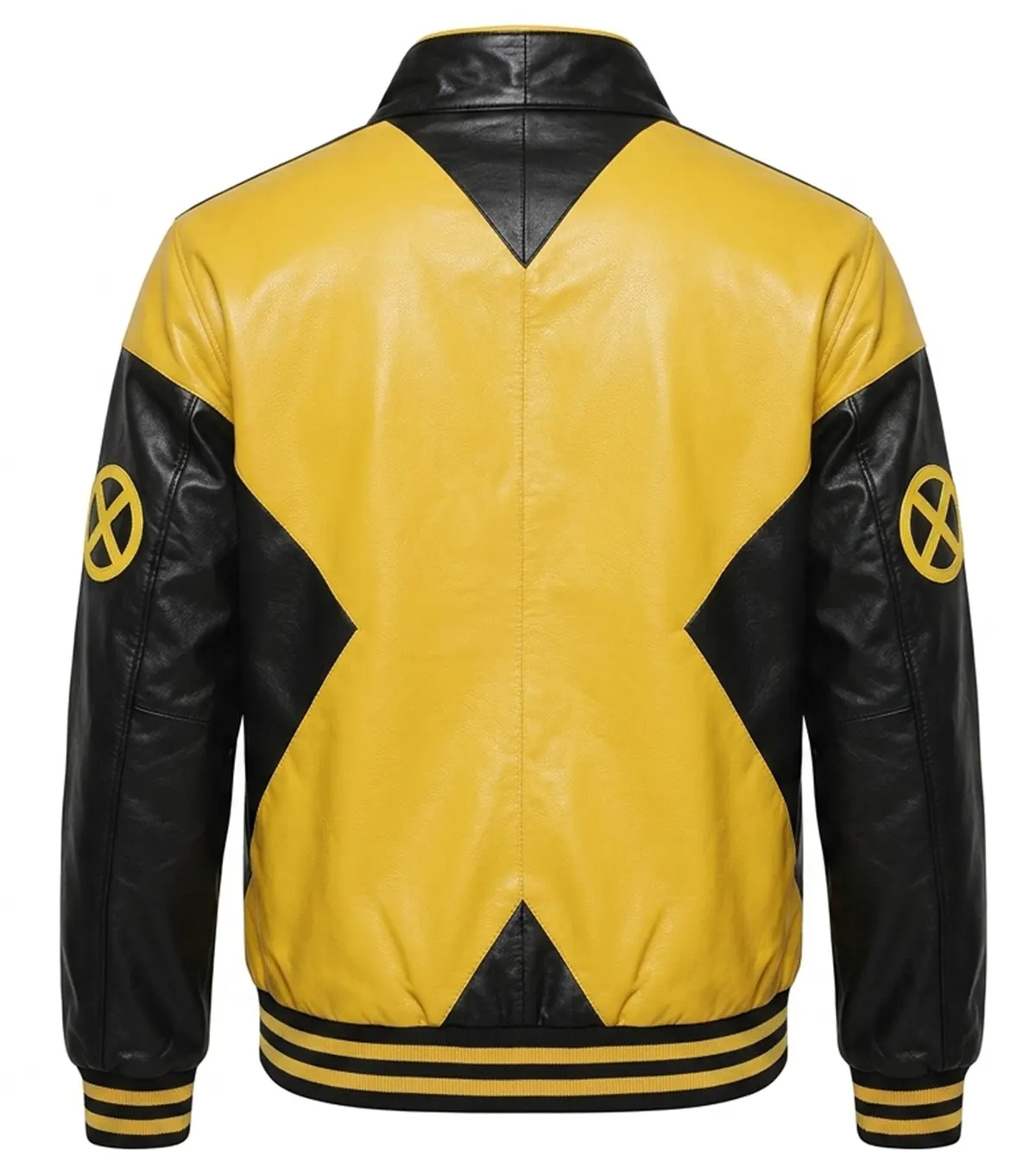 X Men Bomber Jacket Yellow Black Real Leather back view