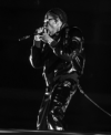 Ye Second Homecoming Concert Live Travis Scott Glossy Black Leather Suit Right