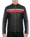 Zarkelo Black Leather with Red and Blue Striped Jacket