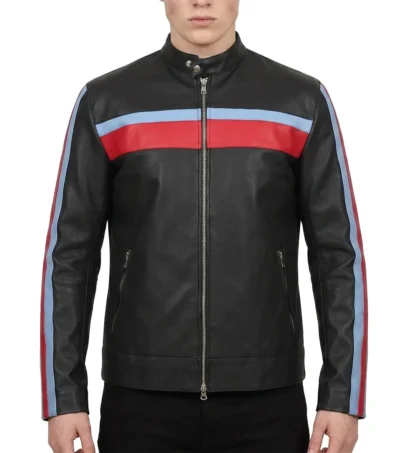 Zarkelo Black Leather with Red and Blue Striped Jacket