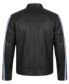 Zarkelo Black Leather with Red and Blue Striped Jacket back