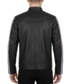 Zarkelo Black Leather with Red and Blue Striped Jacket back view