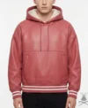 mens Coral Red Leather Sweatshirt