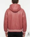 mens Coral Red Leather Sweatshirt back