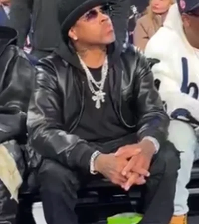 Allen Iverson Philadelphia 76ers Home Opener Game Black Leather Bomber Jacket