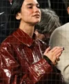 American League Division Series 2026 Yankee Stadium Dua Lipa Crocodile Print Burgundy Leather Coat For Sale