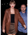 American Singer Taylor Swift Brown Genuine Leather Blazer Left