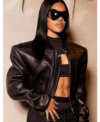 American Singer Teyana Taylor Event Black Leather Bomber Jacket Left