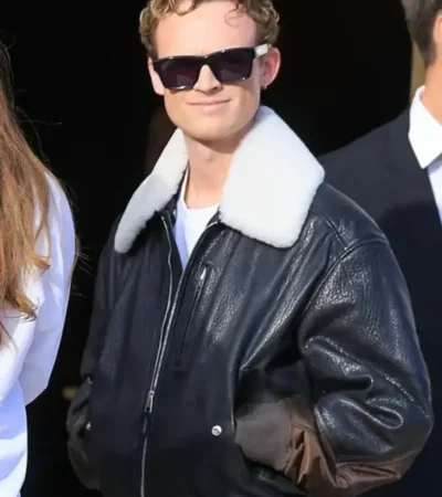 Anson Boon Paris Fashion Week 2026 Black Leather Aviator Bomber Jacket