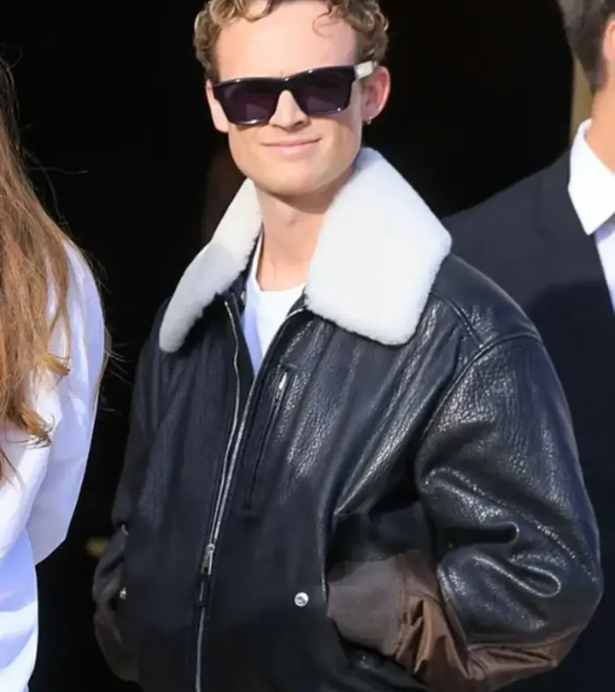 Anson Boon Paris Fashion Week 2026 Black Leather Aviator Bomber Jacket