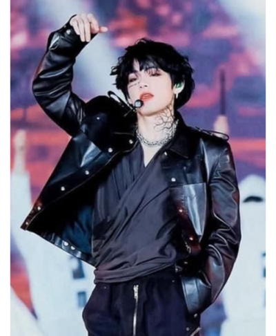 BTS Kim Taehyung On Song Mv Black Leather Jacket Front
