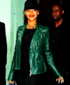 Barbadian Singer Rihanna Green Leather Biker Jacket Front