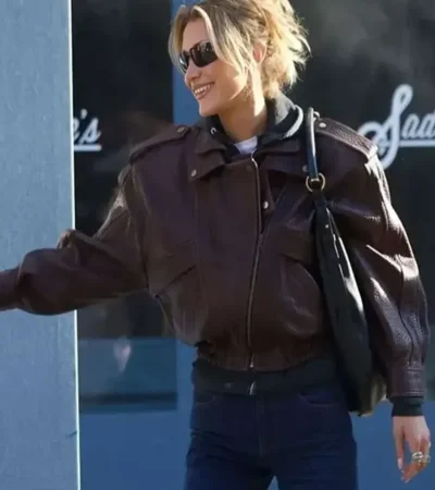 Bella Hadid NYC 2026 Brown Leather Jacket
